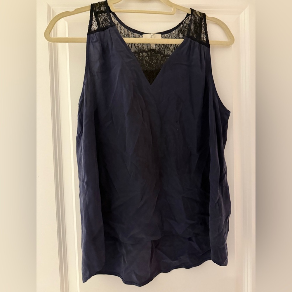 Joie silk tank with lace trim